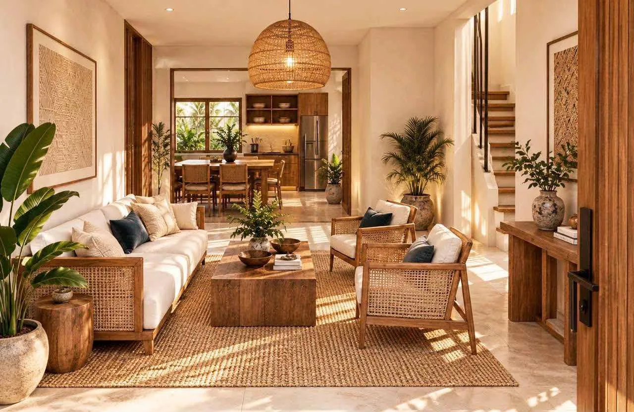 Rendering of the open-plan living and dining area